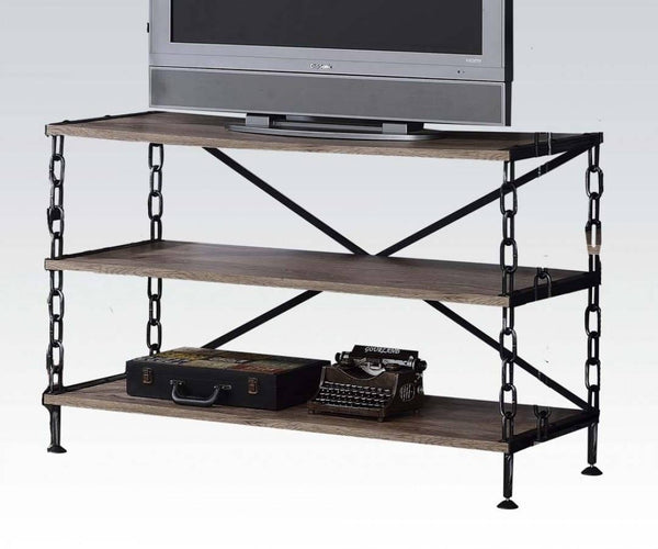 Homeroots 48" X 18" X 31" Rustic Oak And Antique Black Tv Stand  Manufactured Wood 286513