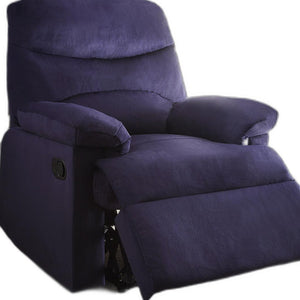 Homeroots Blue Woven Fabric Upholstered Recliner With Knock Down Back   286519