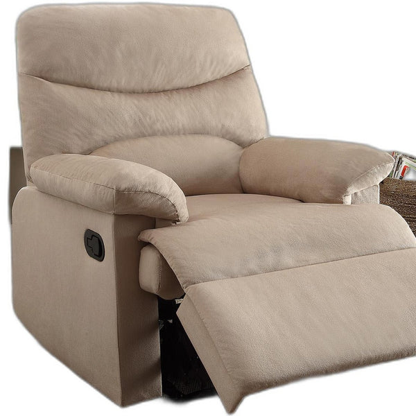Homeroots Recliner , Light Brown Woven Fabric - Woven Fabric, Wood (Solid Light Brown Woven Fabric   286522