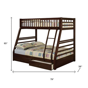 HomeRoots Espresso Twin-Over-Full Solid Wood Bunk Bed with Integrated Storage and Safety Features for Kids' Rooms Espresso 286524