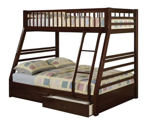 HomeRoots Espresso Twin-Over-Full Solid Wood Bunk Bed with Integrated Storage and Safety Features for Kids' Rooms Espresso 286524
