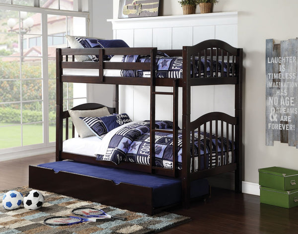 HomeRoots 80" Stylish Espresso Pine Twin Over Twin Bunk Bed - Versatile Design for Kids' Rooms & Sleepovers! 286536