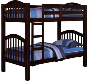 HomeRoots 80" Stylish Espresso Pine Twin Over Twin Bunk Bed - Versatile Design for Kids' Rooms & Sleepovers! 286536