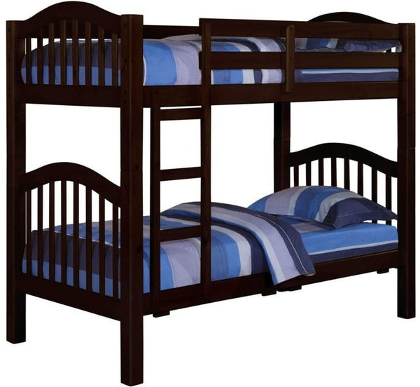 HomeRoots 80" Stylish Espresso Pine Twin Over Twin Bunk Bed - Versatile Design for Kids' Rooms & Sleepovers! 286536