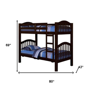 HomeRoots 80" Stylish Espresso Pine Twin Over Twin Bunk Bed - Versatile Design for Kids' Rooms & Sleepovers! 286536