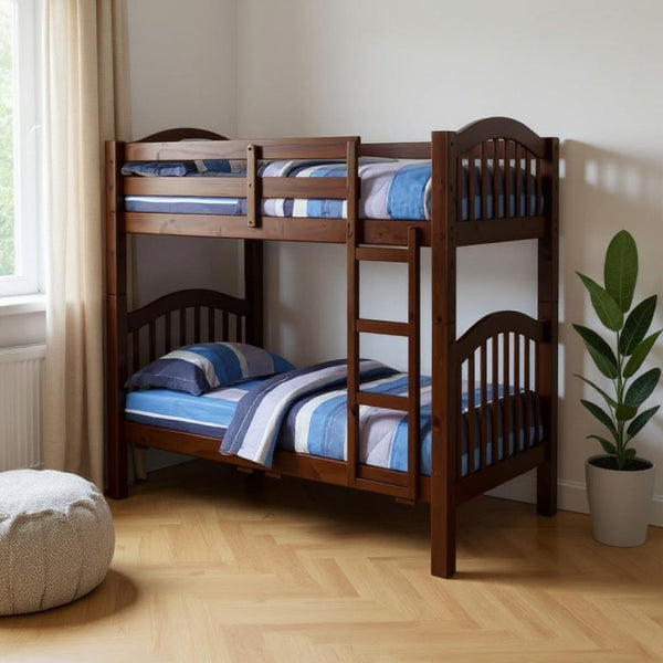 HomeRoots 80" Stylish Espresso Pine Twin Over Twin Bunk Bed - Versatile Design for Kids' Rooms & Sleepovers! 286536