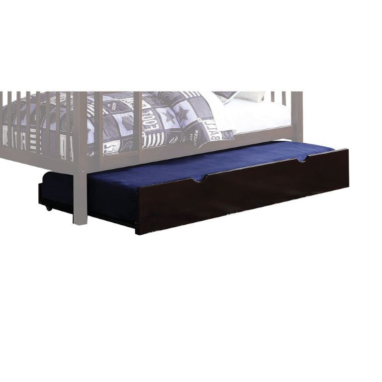 HomeRoots Espresso Solid Wood Twin Bed with Pull-out Trundle Sleepover Ready Youth Bedroom 286537