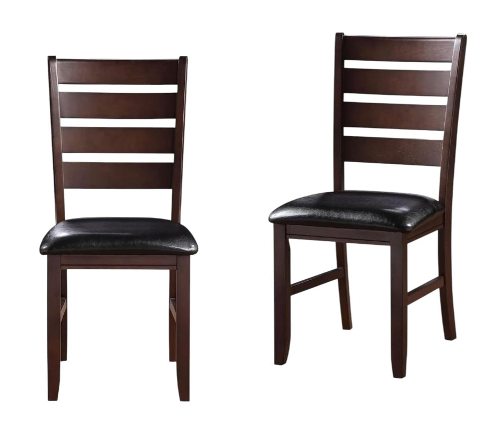 HomeRoots Set of Two Black and Brown Faux Leather Dining Chairs with Stylish Wood Slat Back Design 286540
