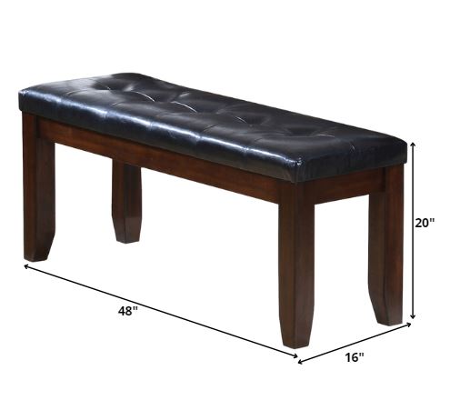 Homeroots 48" Black And Espresso Upholstered Faux Leather Bench  Manufactured Wood 286541