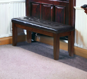 Homeroots 48" Black And Espresso Upholstered Faux Leather Bench  Manufactured Wood 286541