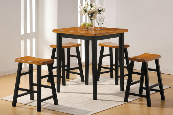 Homeroots Five Piece Oak And Black Square Solid Wood Dining Set With Four Chairs  Wood 286545