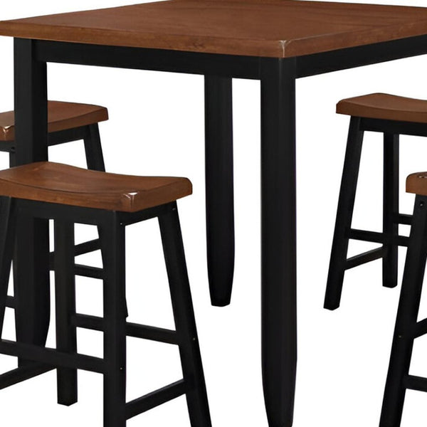 HomeRoots Five-Piece Solid Wood Dining Set: Modern Oak Table & Four Black Backless Chairs for Stylish Dining 286545