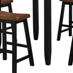 Homeroots Five Piece Oak And Black Square Solid Wood Dining Set With Four Chairs  Wood 286545