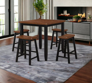 Homeroots Five Piece Oak And Black Square Solid Wood Dining Set With Four Chairs  Wood 286545