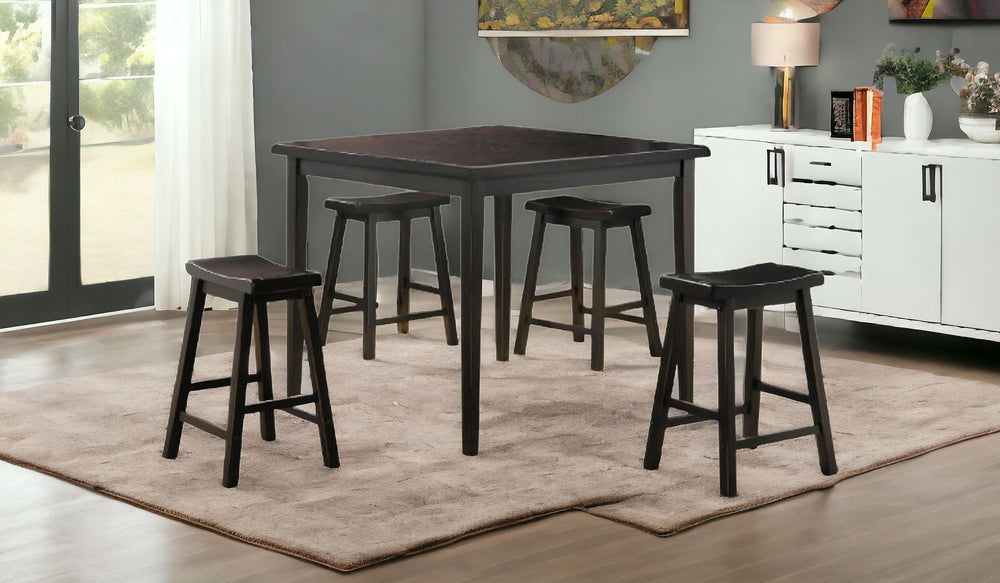 Homeroots Five Piece Black Square Dining Set  Wood 286546