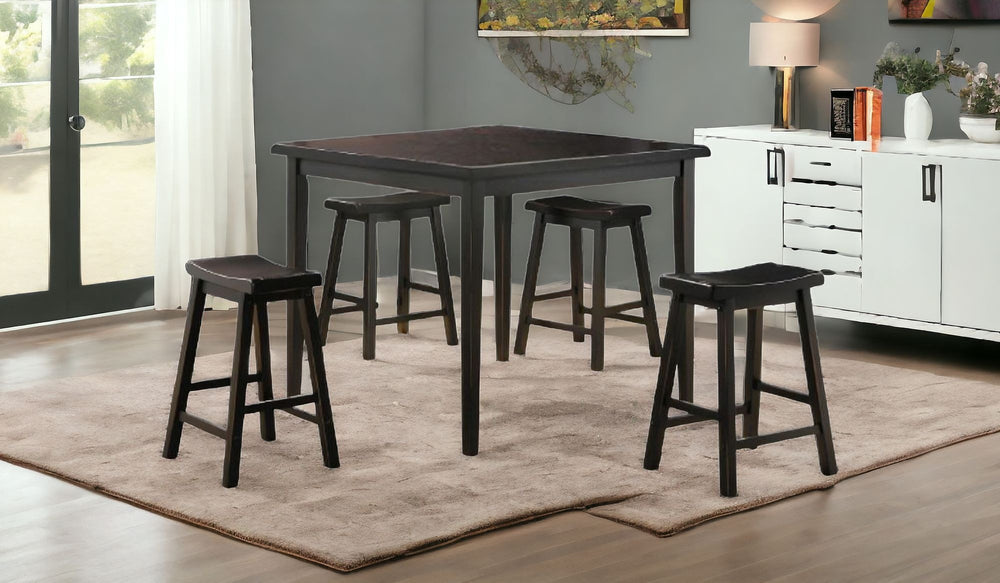Homeroots Five Piece Black Square Dining Set  Wood 286546