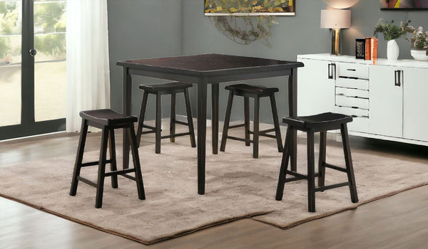 Homeroots Five Piece Black Square Dining Set  Wood 286546