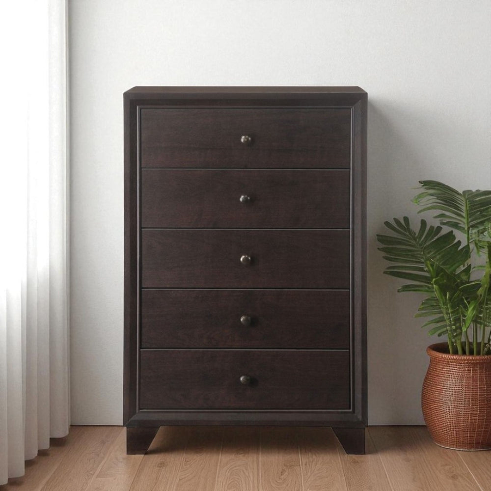 HomeRoots 31" Espresso Solid Wood Five Drawer Dresser - Stylish Storage Solution for Any Bedroom Décor Needs! 286549