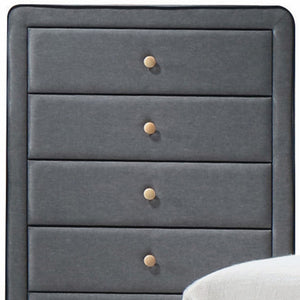 Homeroots 46" Light Gray Upholstery 5 Drawer Chest Dresser With Light Natural Legs  Solid Wood 286556
