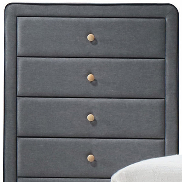 Homeroots 46" Light Gray Upholstery 5 Drawer Chest Dresser With Light Natural Legs  Solid Wood 286556