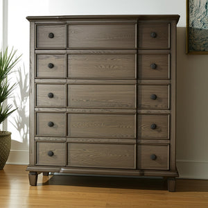 HomeRoots 60" Solid Wood Nine Drawer Double Dresser - Elegant Dark Brown Finish for Timeless Bedroom Storage 5 286558
