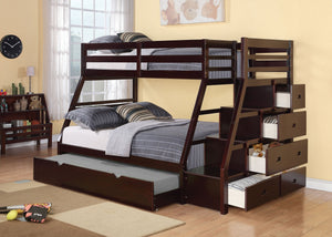 Homeroots 98" X 56" X 65" Espresso Pine Wood Bunk Bed (Twin/Full) With Trundle  Wood 286561