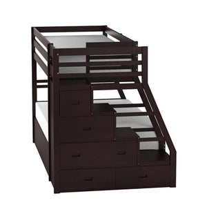 HomeRoots Espresso Twin-Over-Full Bunk Bed with Trundle & Storage - Stylish Solid Wood Design for Kids' Rooms 286561
