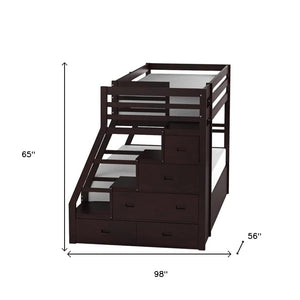 HomeRoots Espresso Twin-Over-Full Bunk Bed with Trundle & Storage - Stylish Solid Wood Design for Kids' Rooms 286561