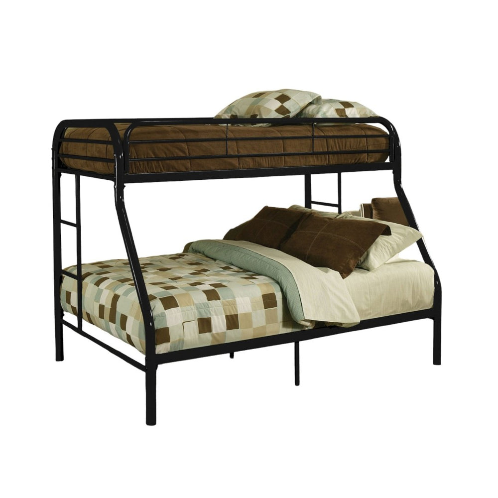 HomeRoots 84" Twin XL Over Queen Metal Tube Bunk Bed - Modern Space-Saving Design with Safety Features Black 286570
