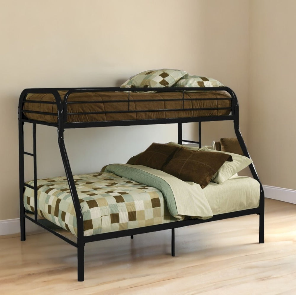 HomeRoots 84" Twin XL Over Queen Metal Tube Bunk Bed - Modern Space-Saving Design with Safety Features Black 286570