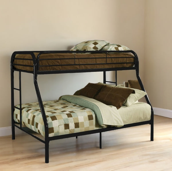 HomeRoots 84" Twin XL Over Queen Metal Tube Bunk Bed - Modern Space-Saving Design with Safety Features Black 286570