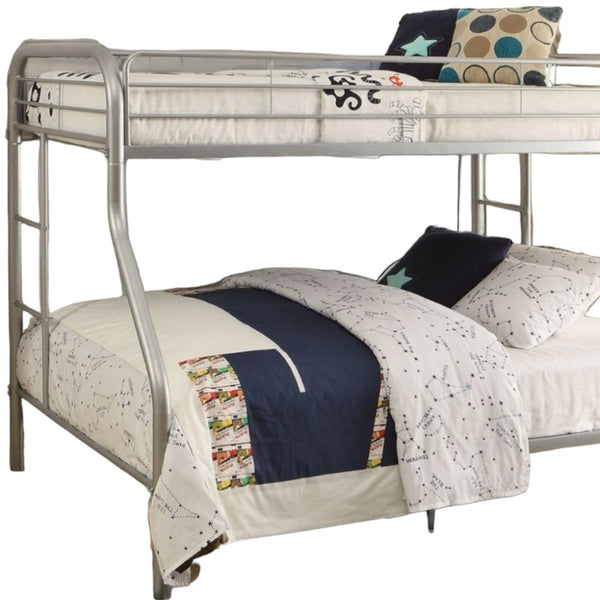 Homeroots 84" Twin Over Queen Metal Tube Bunk Bed - Sturdy, Stylish, And Space-saving Design For Kids' Rooms Silver Metal 286572