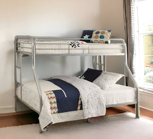 Homeroots 84" Twin Over Queen Metal Tube Bunk Bed - Sturdy, Stylish, And Space-saving Design For Kids' Rooms Silver Metal 286572