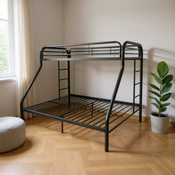 HomeRoots Black Twin Over Full Bunk Bed – Contemporary Metal Design for Space-Saving, Stylish, and Safe Sleeping Black 286573