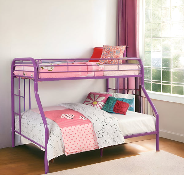Homeroots 78" X 54" X 60" Twin Over Full Purple Metal Tube Bunk Bed Purple Metal 286575