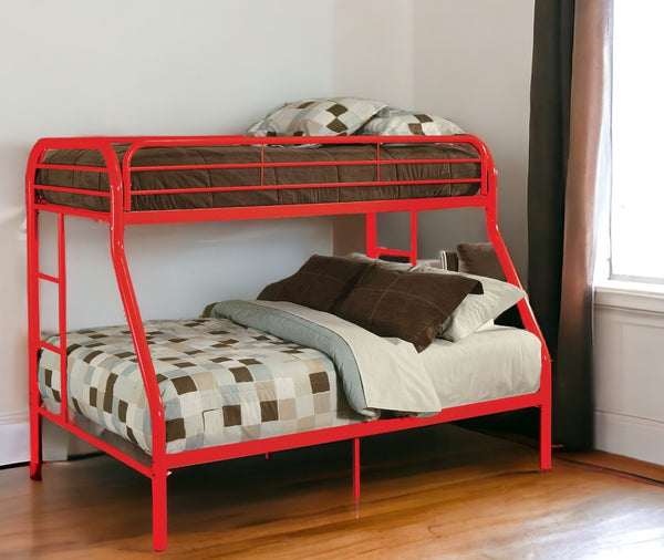 Homeroots 78" X 54" X 60" Twin Over Full Red Metal Tube Bunk Bed Red Metal 286576