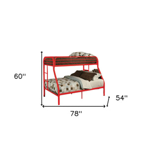 Homeroots 78" X 54" X 60" Twin Over Full Red Metal Tube Bunk Bed Red Metal 286576