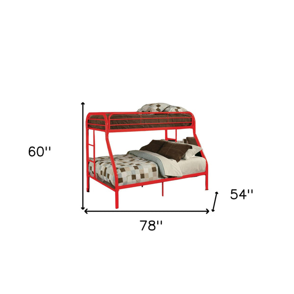 Homeroots 78" X 54" X 60" Twin Over Full Red Metal Tube Bunk Bed Red Metal 286576