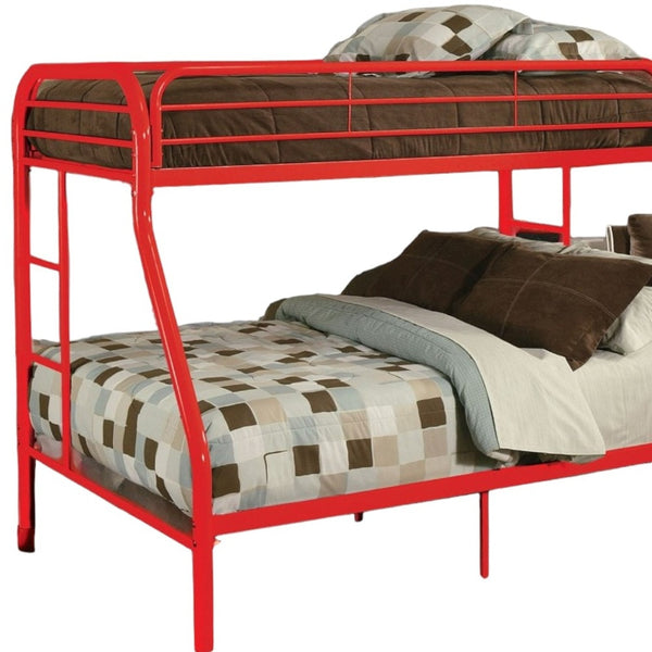 Homeroots 78" X 54" X 60" Twin Over Full Red Metal Tube Bunk Bed Red Metal 286576