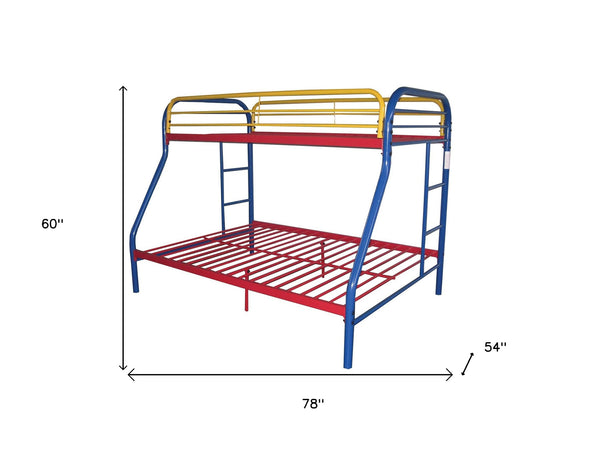 Homeroots 78" X 54" X 60" Twin Over Full Rainbow Metal Tube Bunk Bed Rainbow Metal 286577