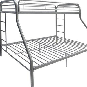 HomeRoots Black Twin Over Full Bunk Bed – Contemporary Metal Design for Space-Saving, Stylish, and Safe Sleeping Silver 286578
