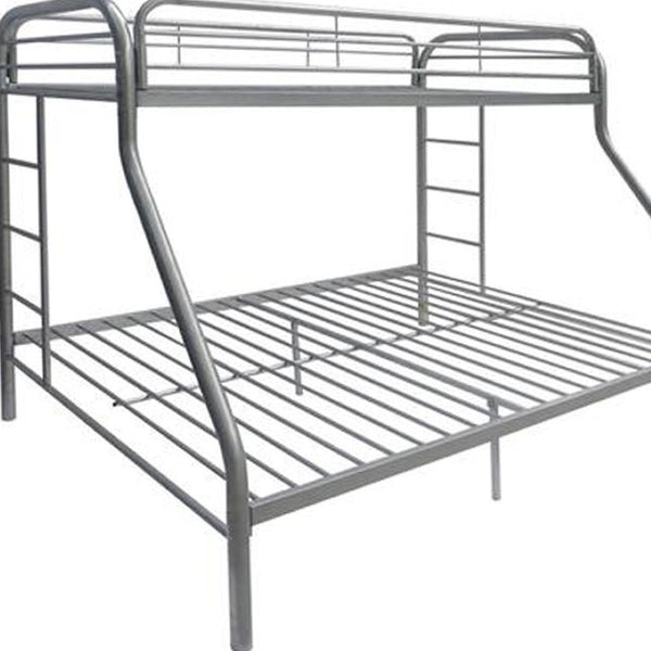 HomeRoots Black Twin Over Full Bunk Bed – Contemporary Metal Design for Space-Saving, Stylish, and Safe Sleeping Silver 286578