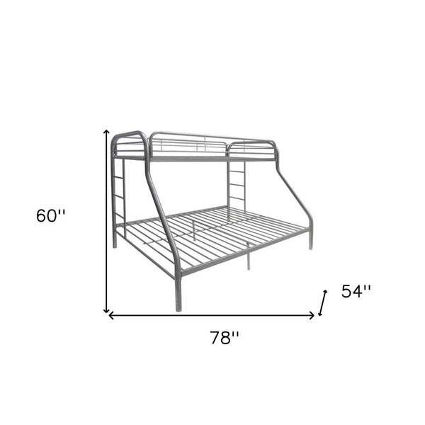 HomeRoots Black Twin Over Full Bunk Bed – Contemporary Metal Design for Space-Saving, Stylish, and Safe Sleeping Silver 286578