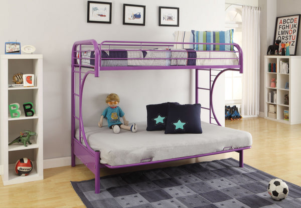 Homeroots 78" X 41" X 65" Twin Over Full Purple Metal Tube Futon Bunk Bed Purple Metal 286587