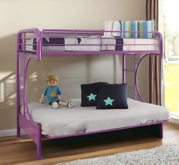 Homeroots 78" X 41" X 65" Twin Over Full Purple Metal Tube Futon Bunk Bed Purple Metal 286587