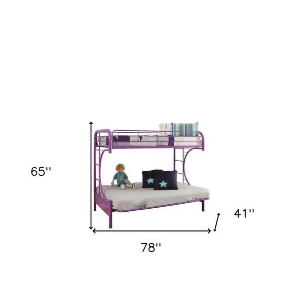 Homeroots 78" X 41" X 65" Twin Over Full Purple Metal Tube Futon Bunk Bed Purple Metal 286587