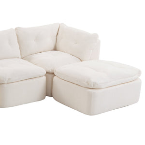 English Elm Modern Chenille Cloud Sectional with Ottoman Deep Sink Modular L Shaped Living Room Sofa Beige+White W2379S00001