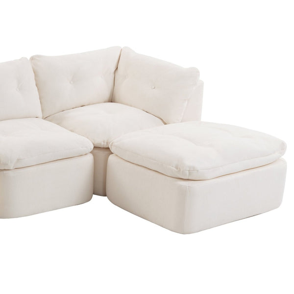 English Elm Modern Chenille Cloud Sectional with Ottoman Deep Sink Modular L Shaped Living Room Sofa Beige+White W2379S00001