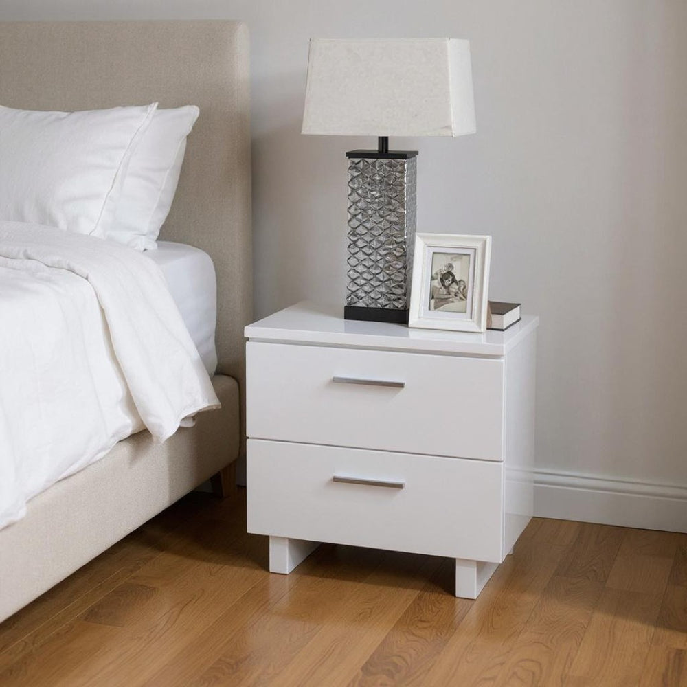 HomeRoots 23" Glamorous Mirrored Nightstand with Two Drawers - Elegant Storage Solution for Any Room 286602