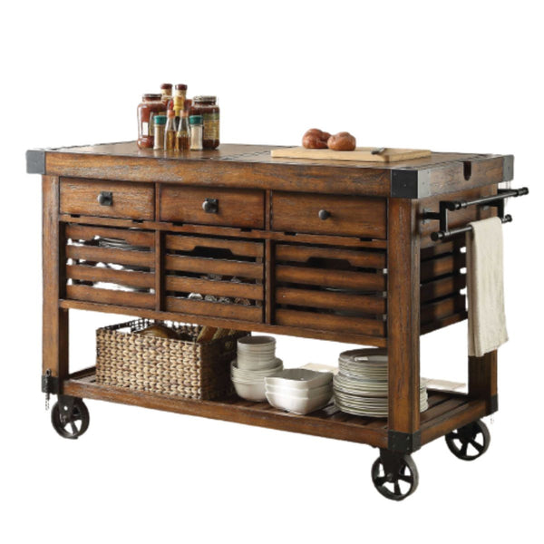 Homeroots Brown 52" Rolling Kitchen Cart With Storage   286604